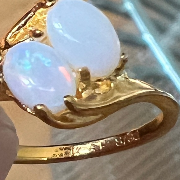 18k Gold Plated Double Opal Ring Great Gift small Stones Size 4.75 - Picture 9 of 11